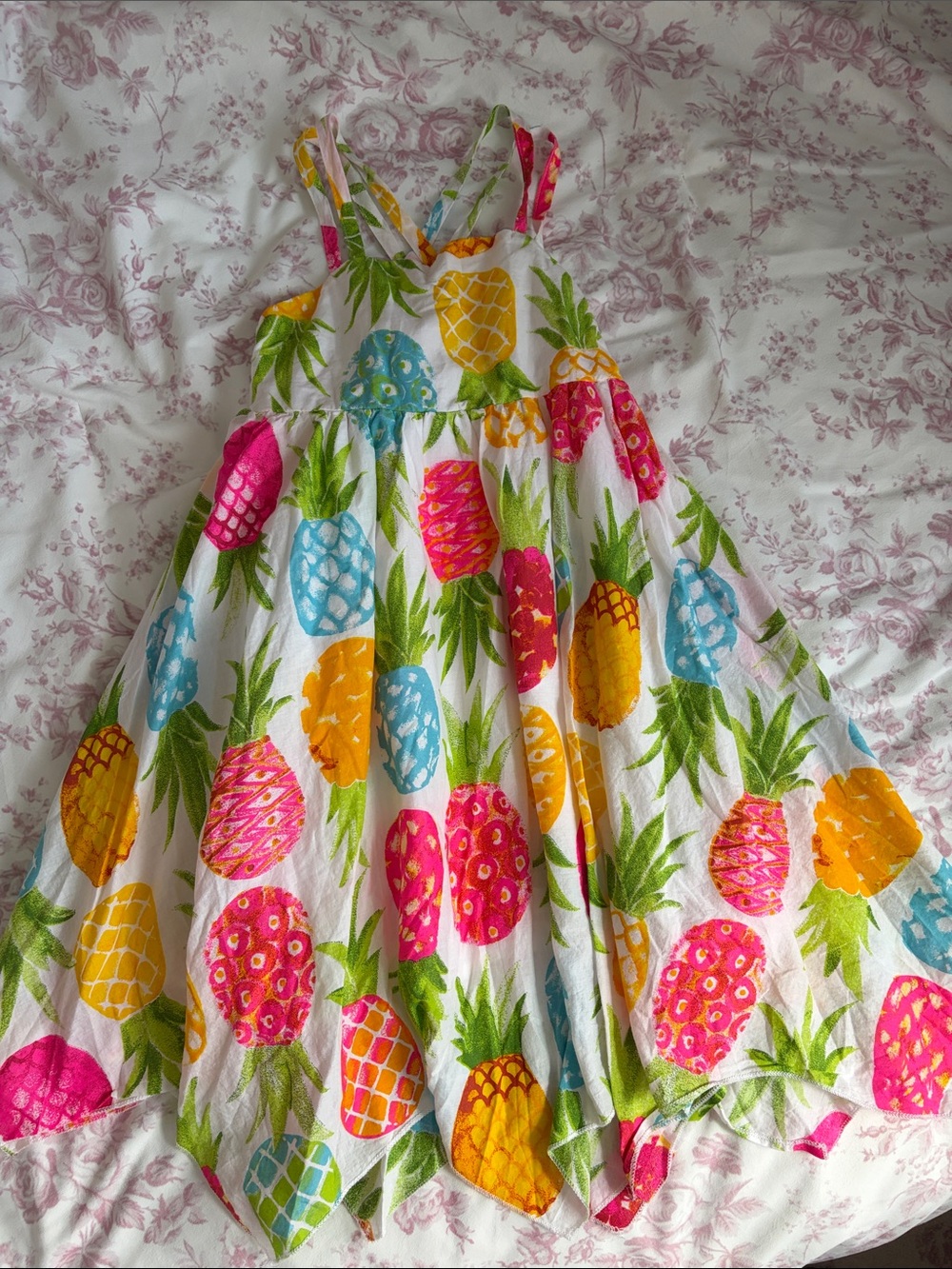 C&C California White Sundress with Pink, Yellow, Blue & Green Pineapples